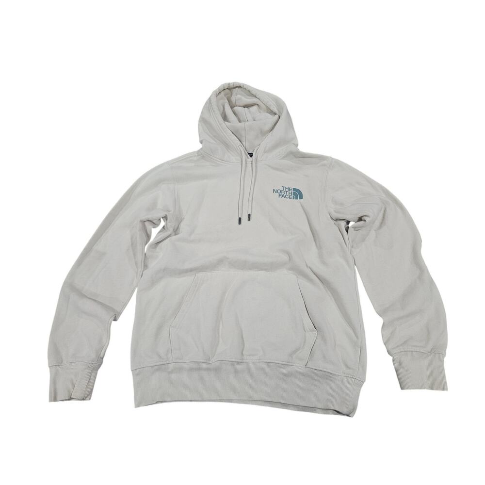 The North Face Hoodie Men’s Small Beige Pullover Logo Sweatshirt Graphic Back